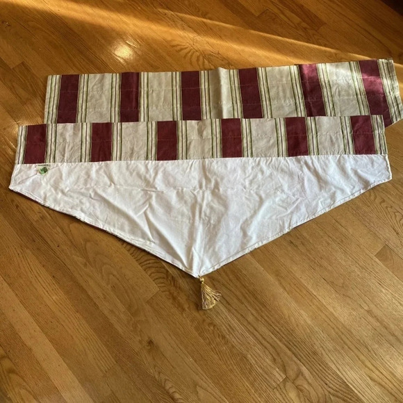 Waverly Pair Of 2 Striped Ascot Valances Curtains Lined - Picture 2 of 6